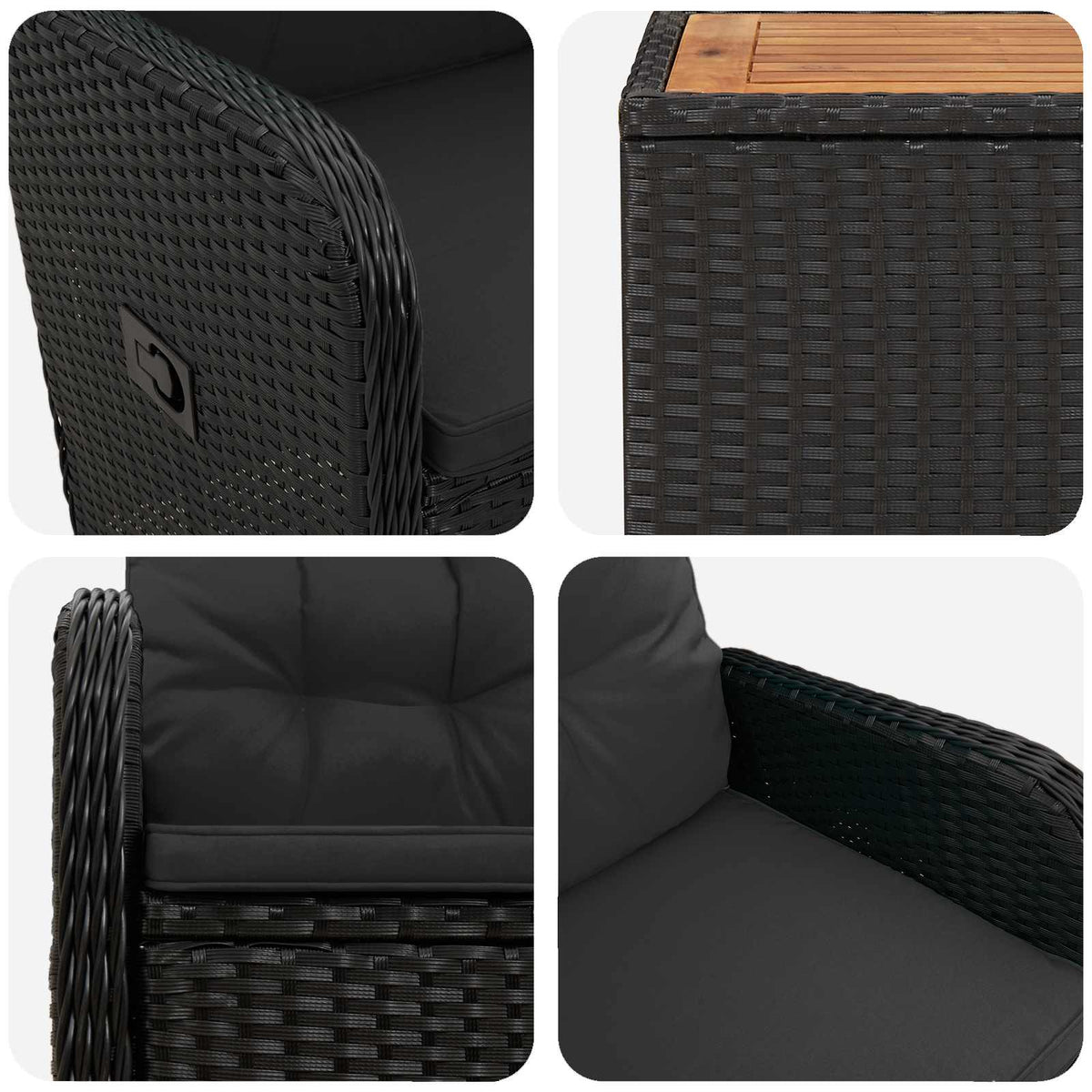 Garden Lounge Set 2 pcs Black PE Rattan and Powder-Coated Steel