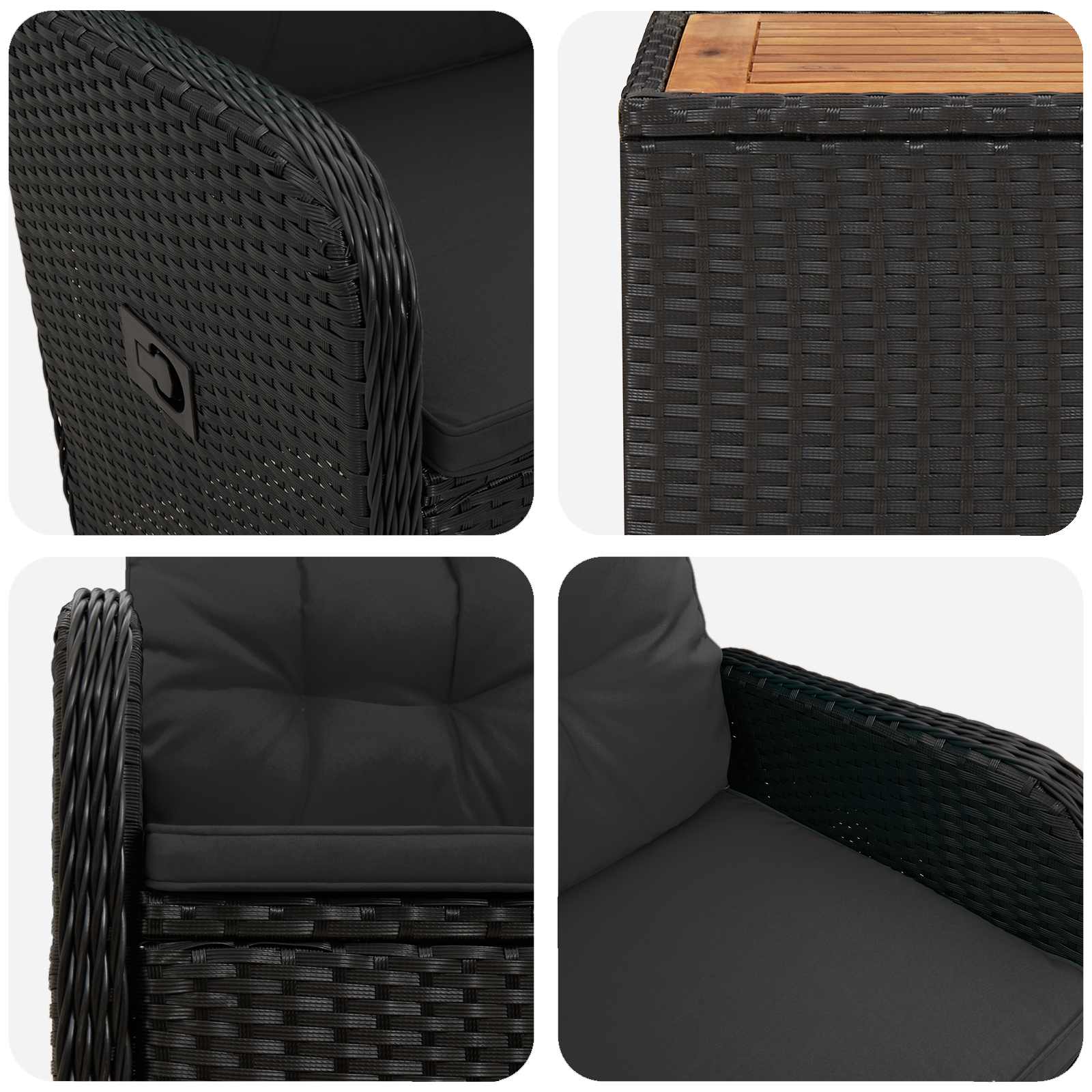 Garden Lounge Set 2 pcs Black PE Rattan and Powder-Coated Steel