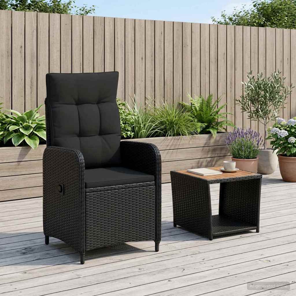 Garden Lounge Set 2 pcs Black PE Rattan and Powder-Coated Steel