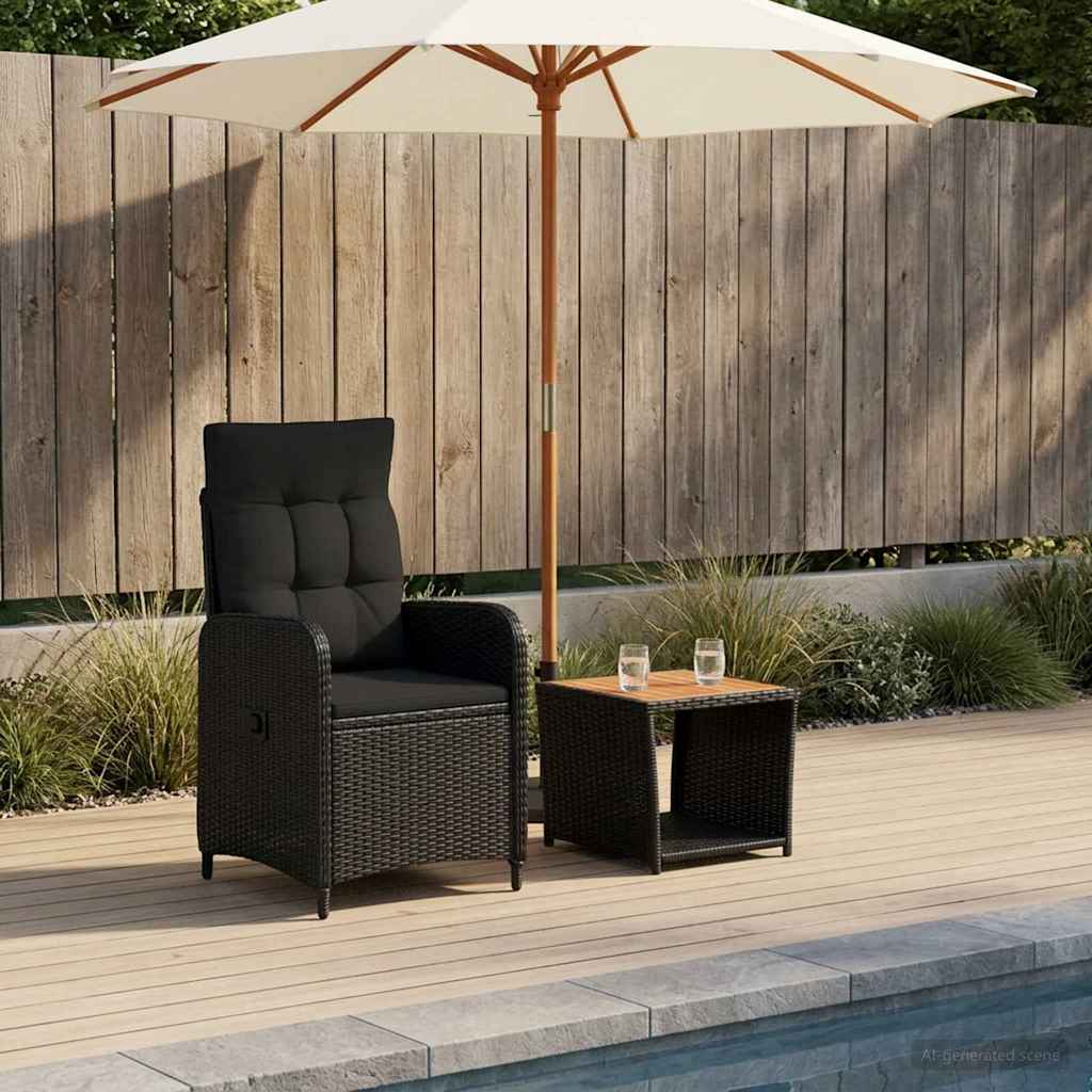 Garden Lounge Set 2 pcs Black PE Rattan and Powder-Coated Steel