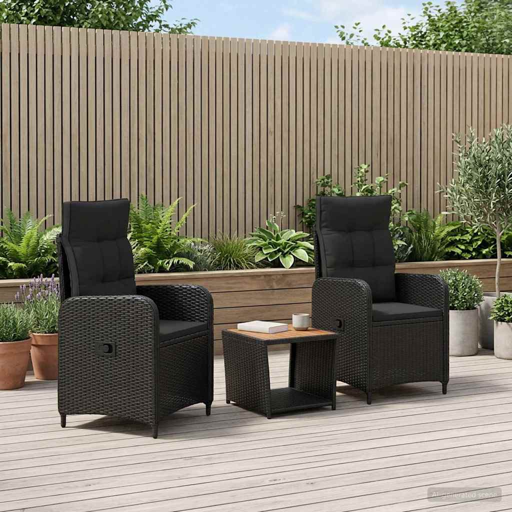 Garden Lounge Set 3 pcs Black PE Rattan and Powder-Coated Steel