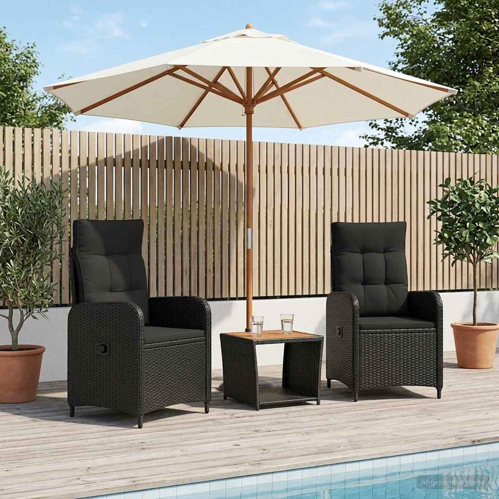 Garden Lounge Set 3 pcs Black PE Rattan and Powder-Coated Steel