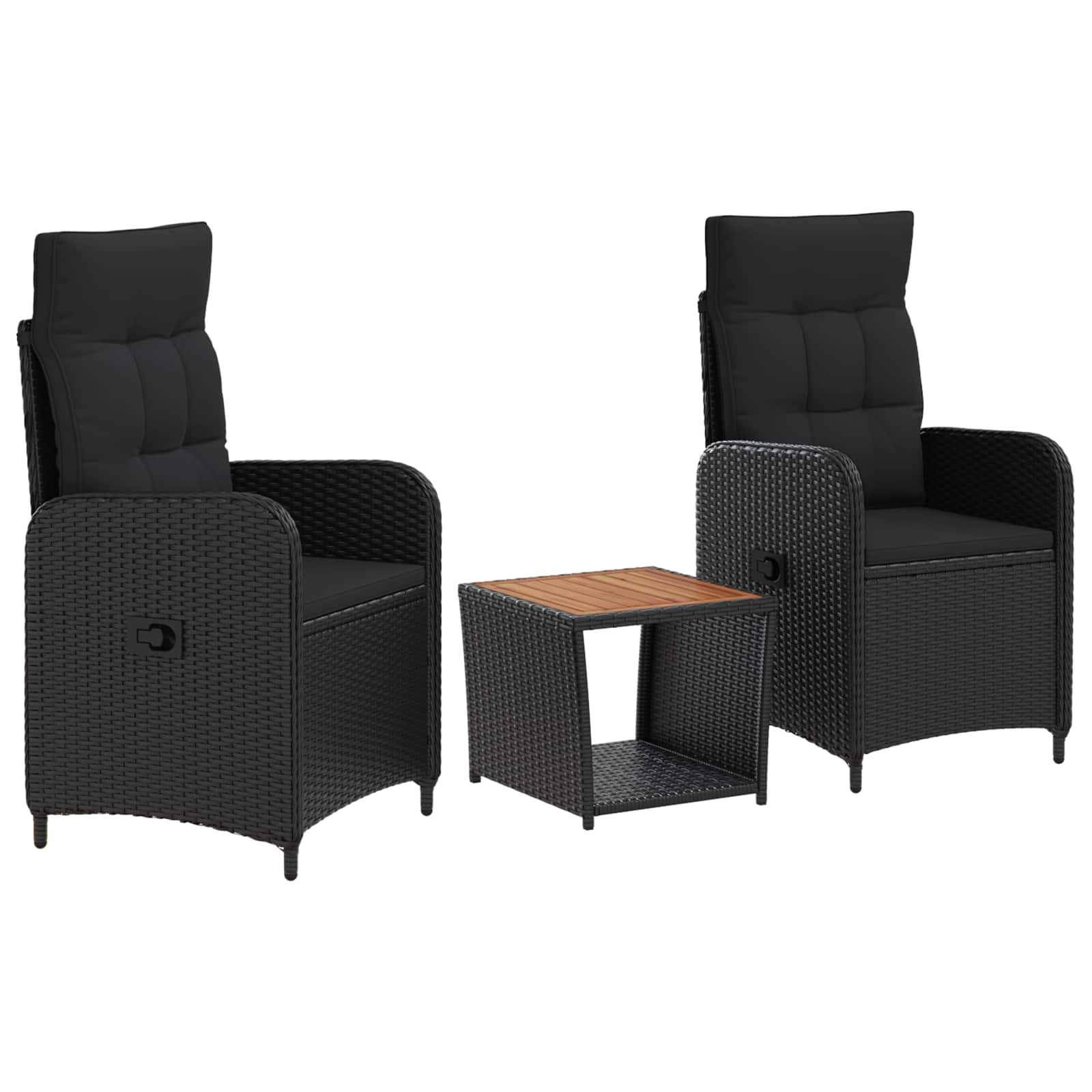 Garden Lounge Set 3 pcs Black PE Rattan and Powder-Coated Steel