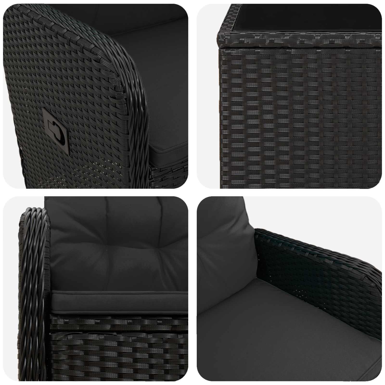 Garden Lounge Set 2 pcs Black PE Rattan and Powder-Coated Steel
