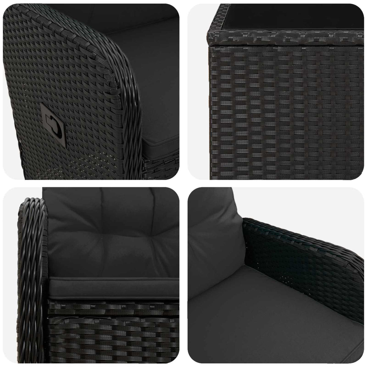 Garden Lounge Set 3 pcs Black PE Rattan and Powder-Coated Steel