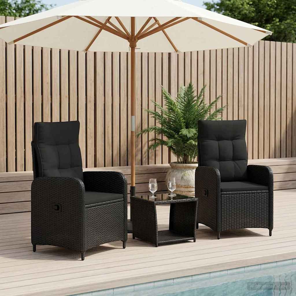 Garden Lounge Set 3 pcs Black PE Rattan and Powder-Coated Steel
