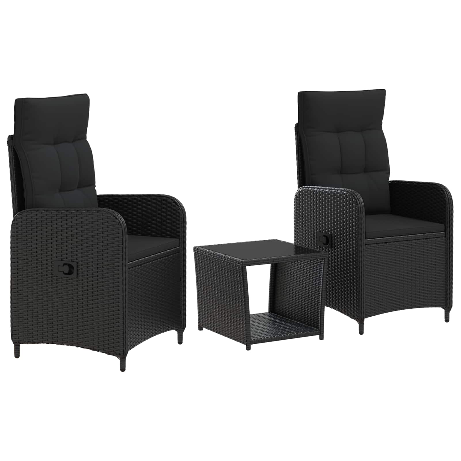 Garden Lounge Set 3 pcs Black PE Rattan and Powder-Coated Steel