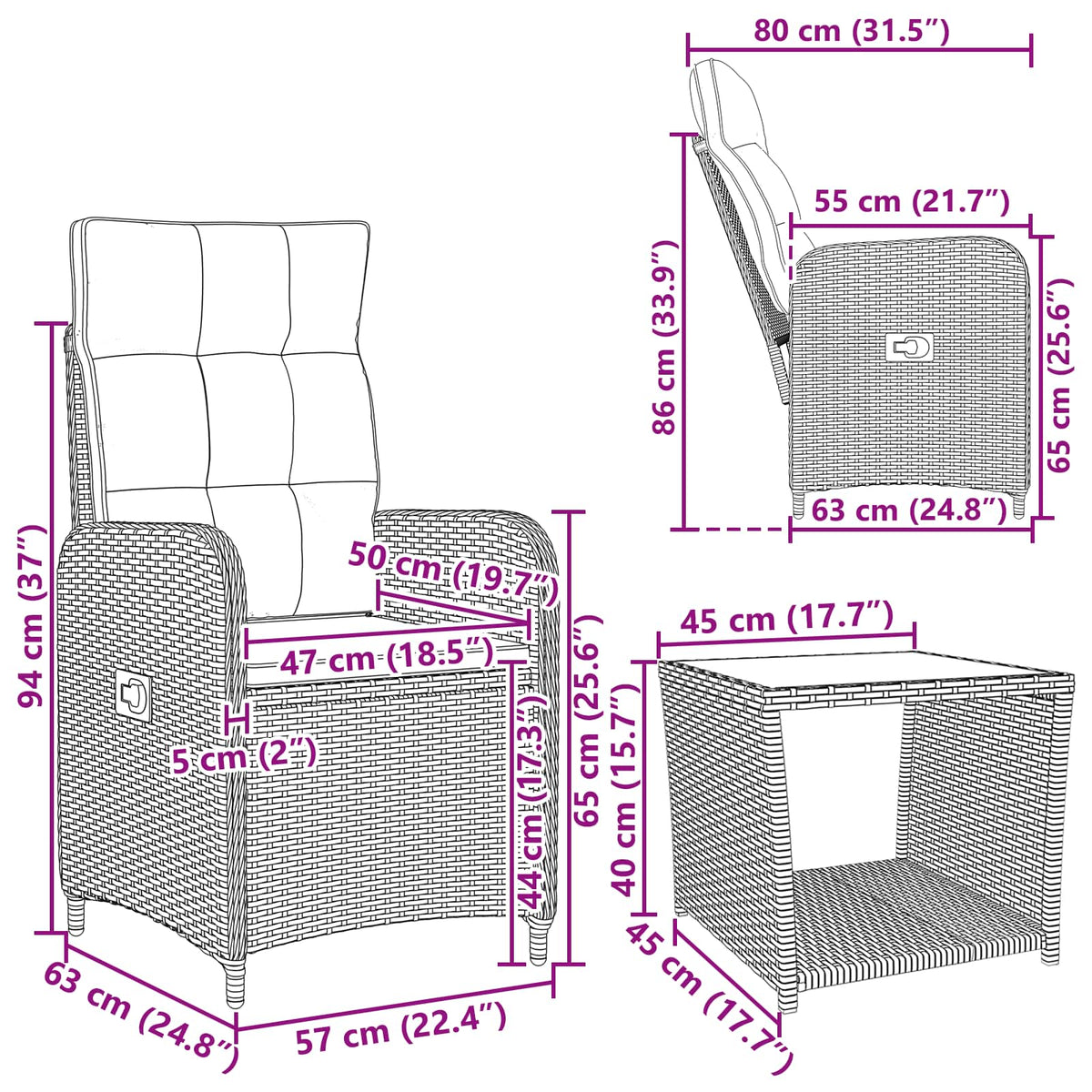 Garden Lounge Set 3 pcs Black PE Rattan and Powder-Coated Steel