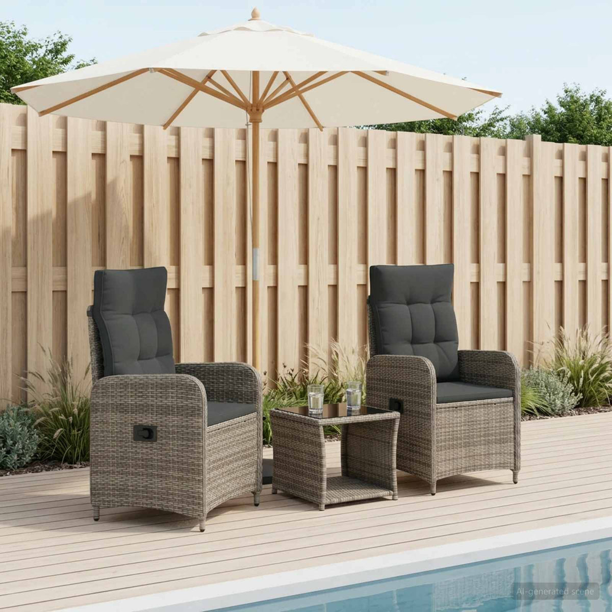 Garden Lounge Set 3 pcs Grey and Dark Grey