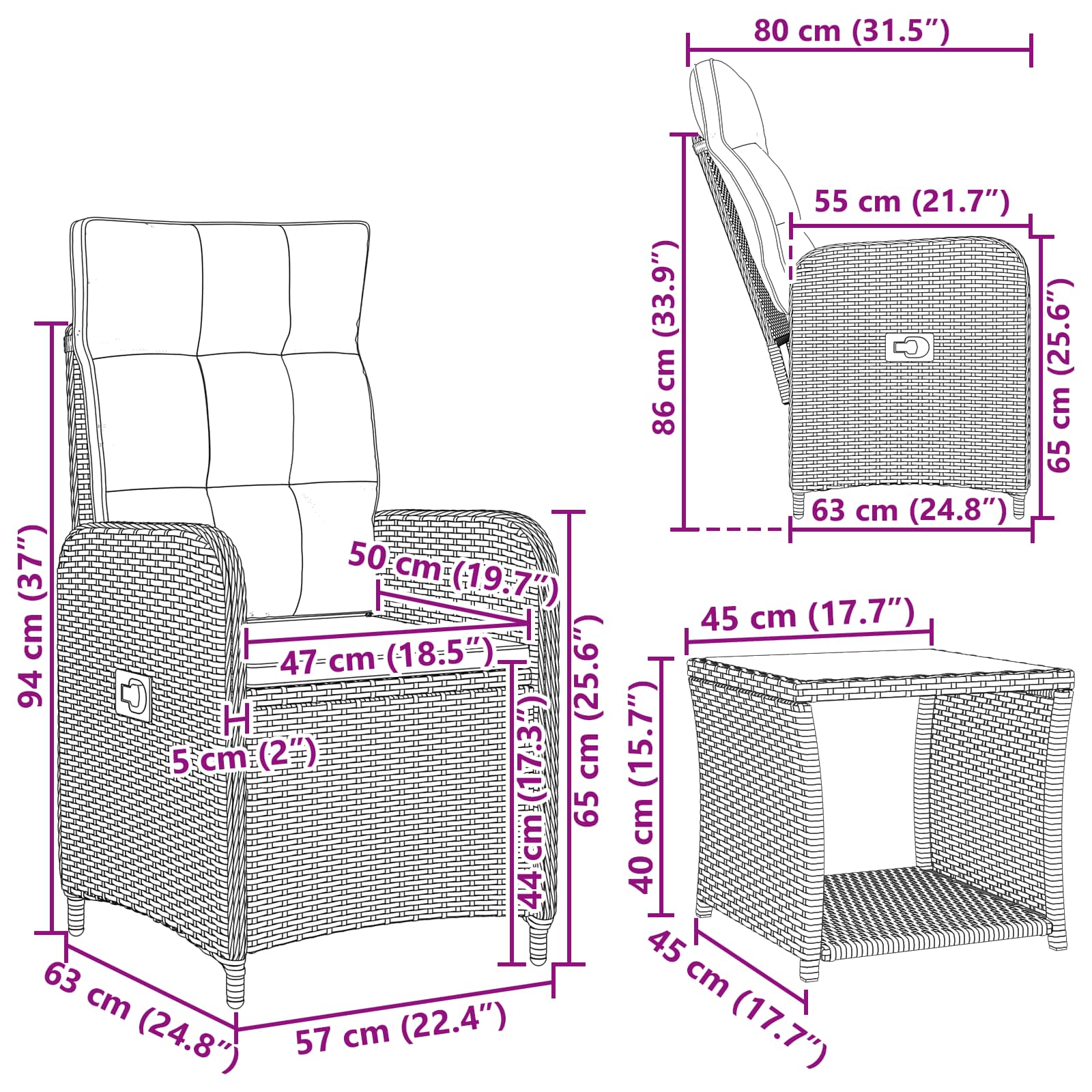 Garden Lounge Set 3 pcs Grey and Dark Grey