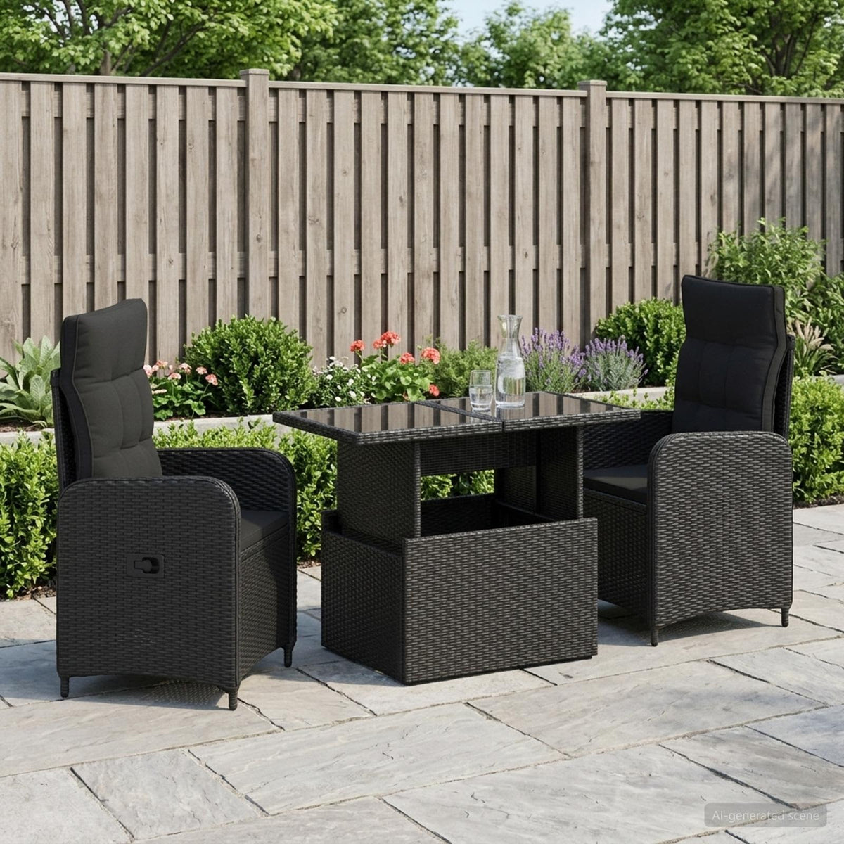 Outdoor Dining Set 3 pcs Black Poly Rattan