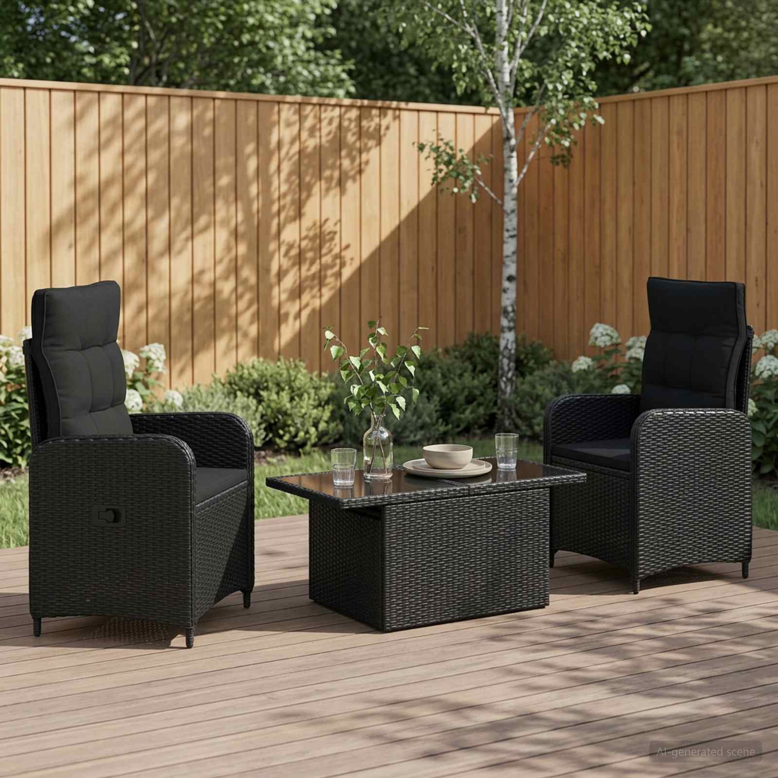 Outdoor Dining Set 3 pcs Black Poly Rattan