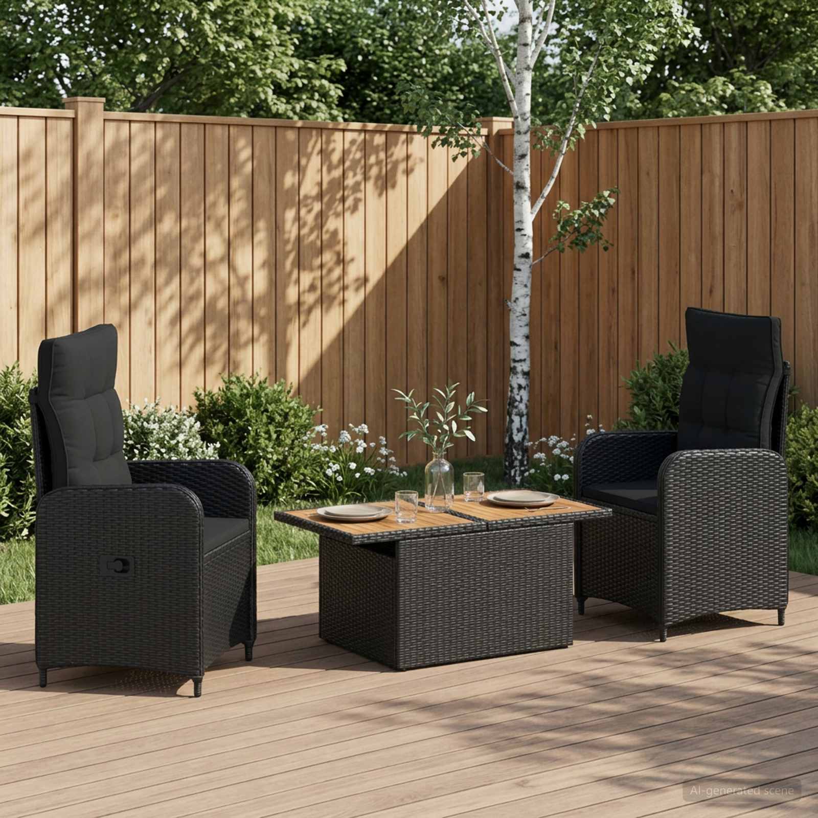 Outdoor Dining Set 3 pcs Black