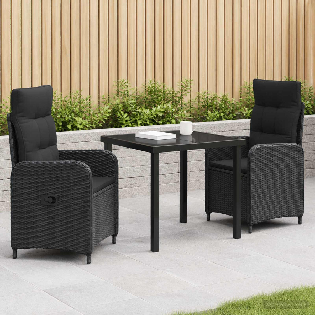 Outdoor Dining Set 3 pcs Black Poly Rattan