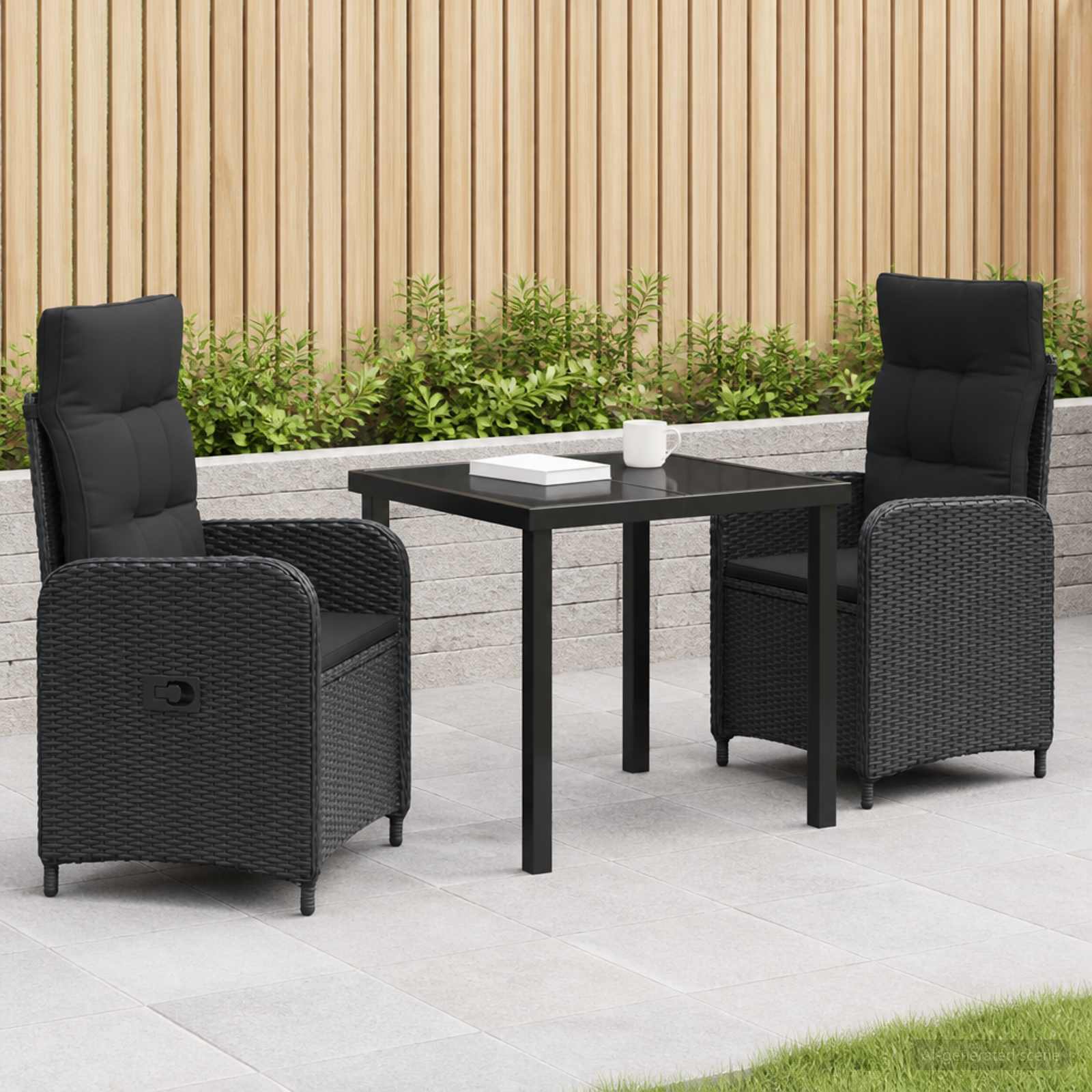Outdoor Dining Set 3 pcs Black Poly Rattan