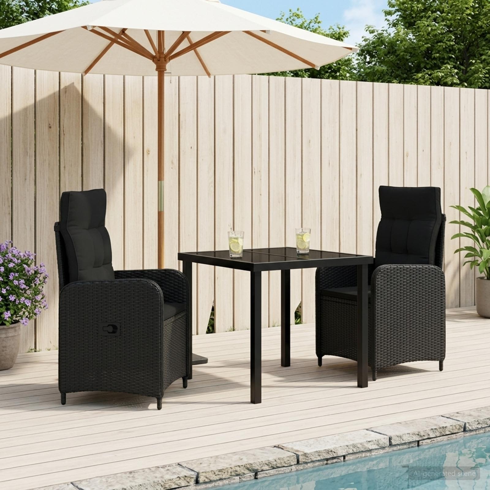 Outdoor Dining Set 3 pcs Black Poly Rattan