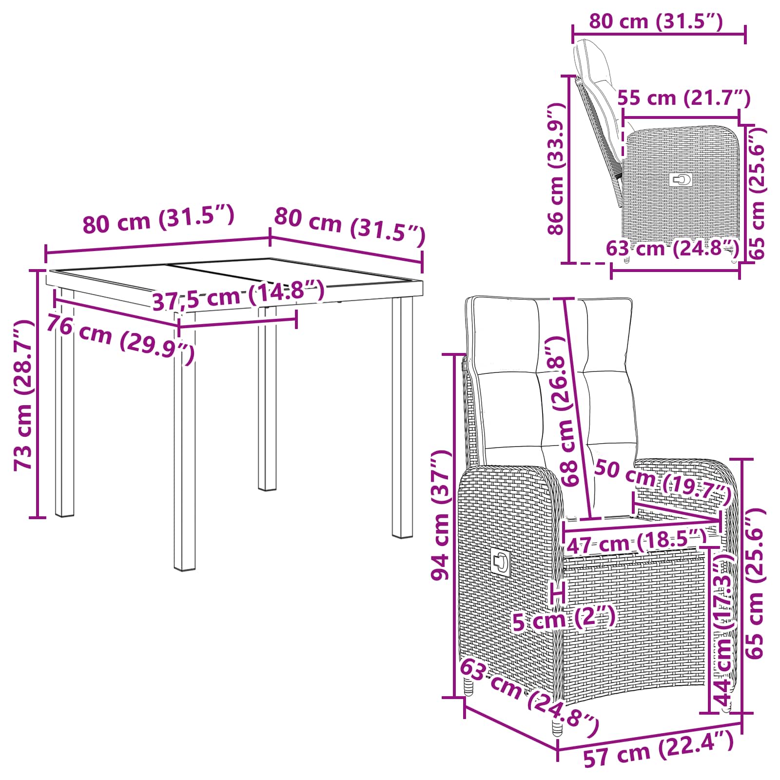 Outdoor Dining Set 3 pcs Black Poly Rattan