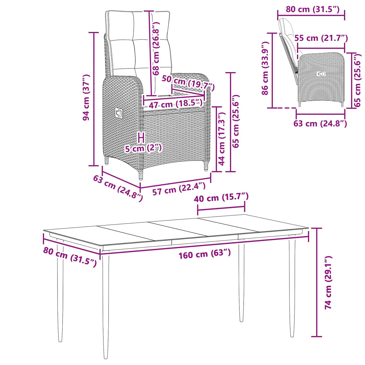 Sofa Table Set 5 pcs PE Rattan and Powder-Coated Steel
