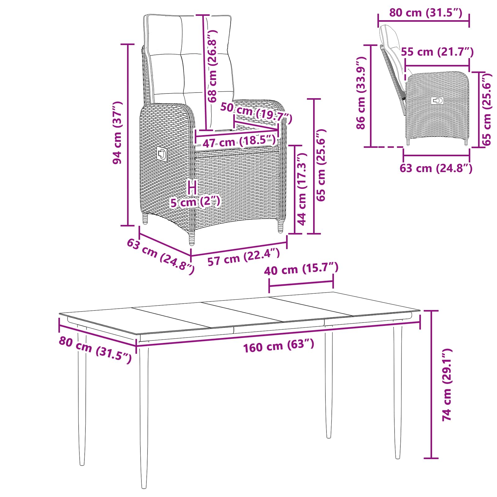 Sofa Table Set 5 pcs PE Rattan and Powder-Coated Steel