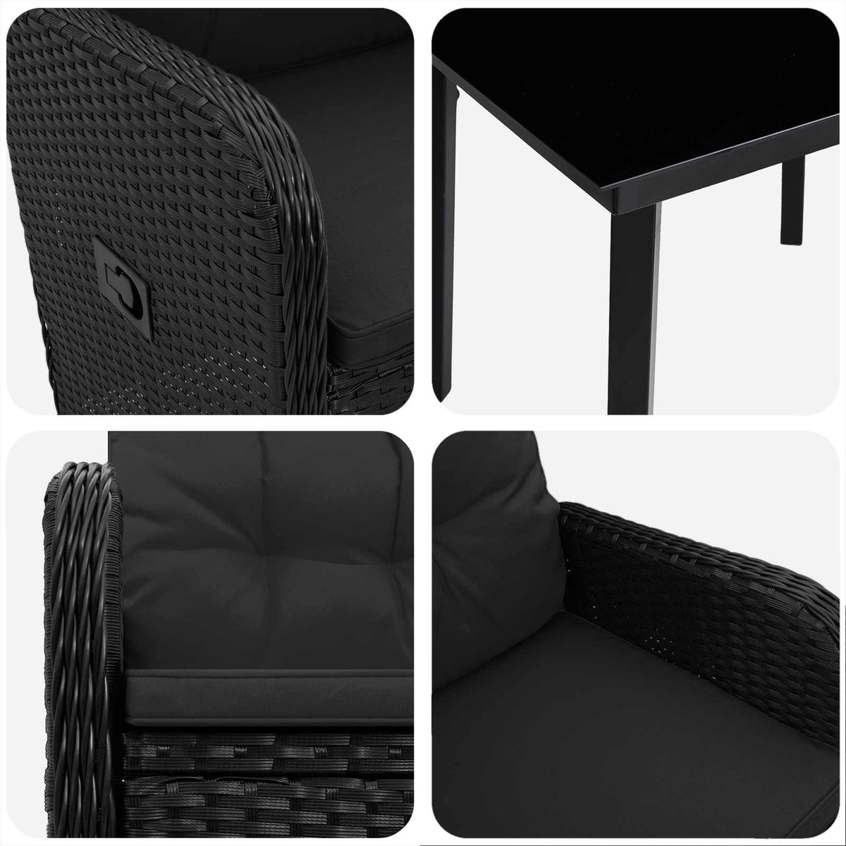 Sofa Table Set 3 pcs Black PE Rattan and Powder-Coated Steel