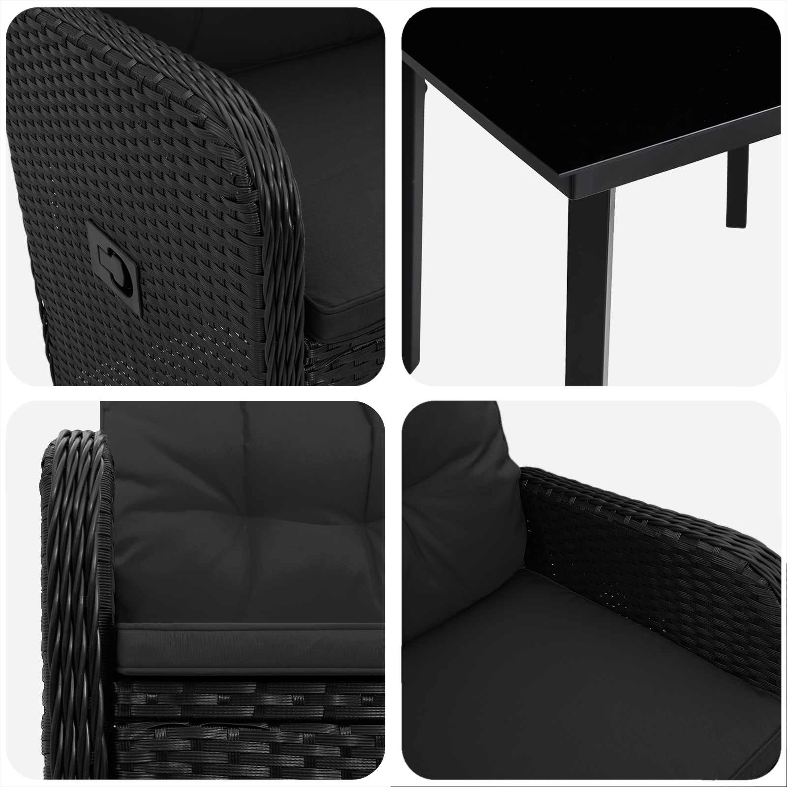Sofa Table Set 3 pcs Black PE Rattan and Powder-Coated Steel