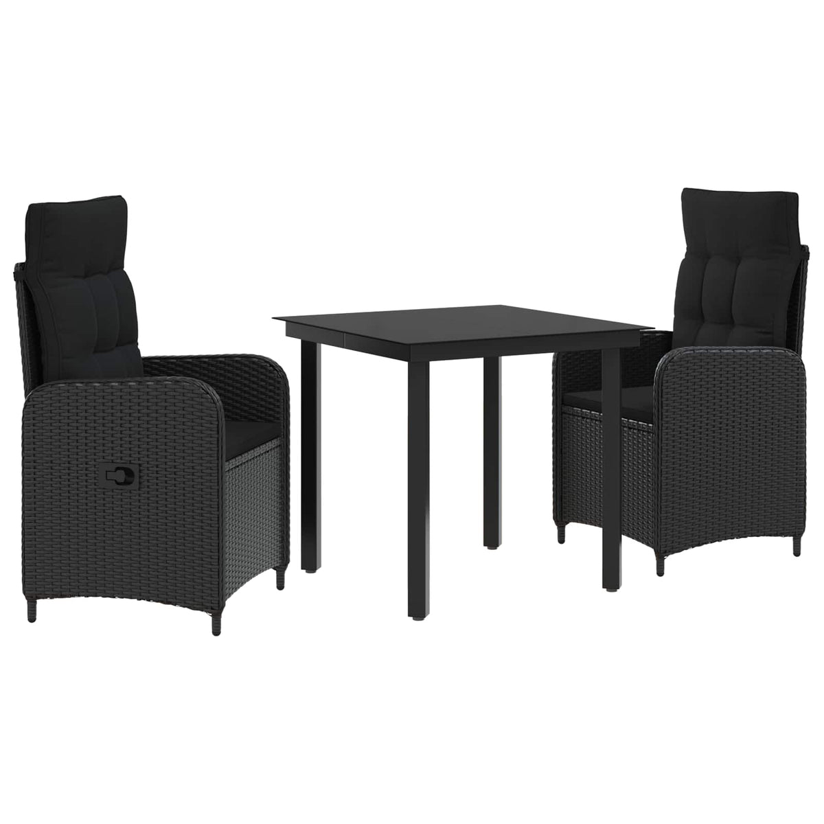 Sofa Table Set 3 pcs Black PE Rattan and Powder-Coated Steel