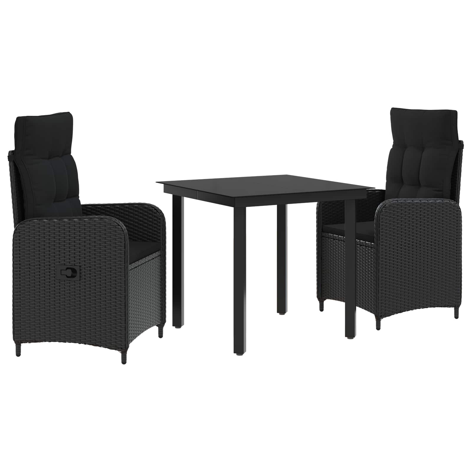 Sofa Table Set 3 pcs Black PE Rattan and Powder-Coated Steel