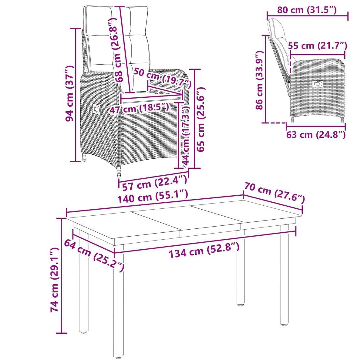 Sofa Table Set 5 pcs Black PE Rattan and Powder-Coated Steel