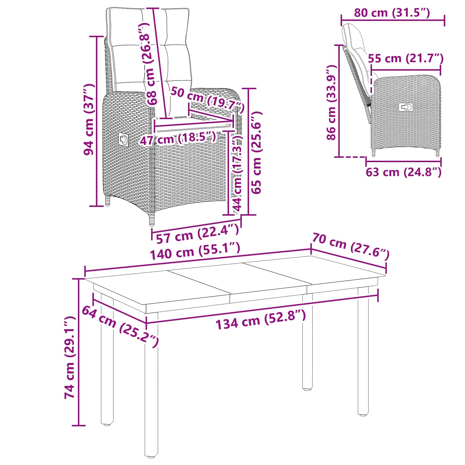 Sofa Table Set 5 pcs Black PE Rattan and Powder-Coated Steel
