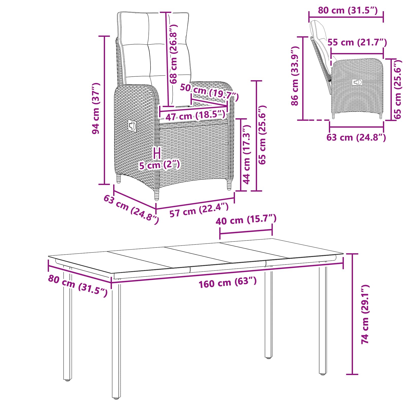 Sofa Table Set 5 pcs PE Rattan and Powder-Coated Steel