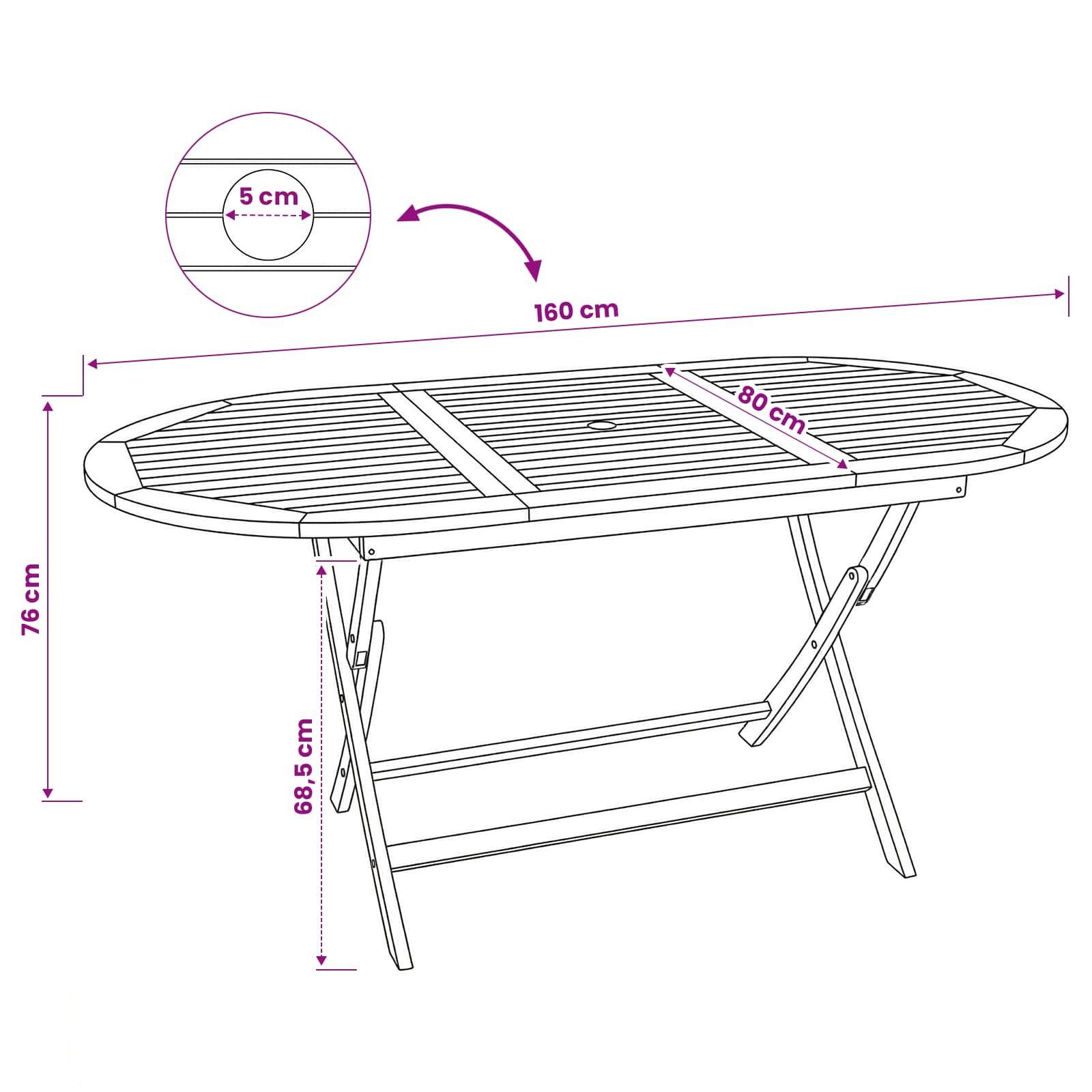 Folding Garden Table Natural 160 x 80 x 76 cm Solid Teak Wood