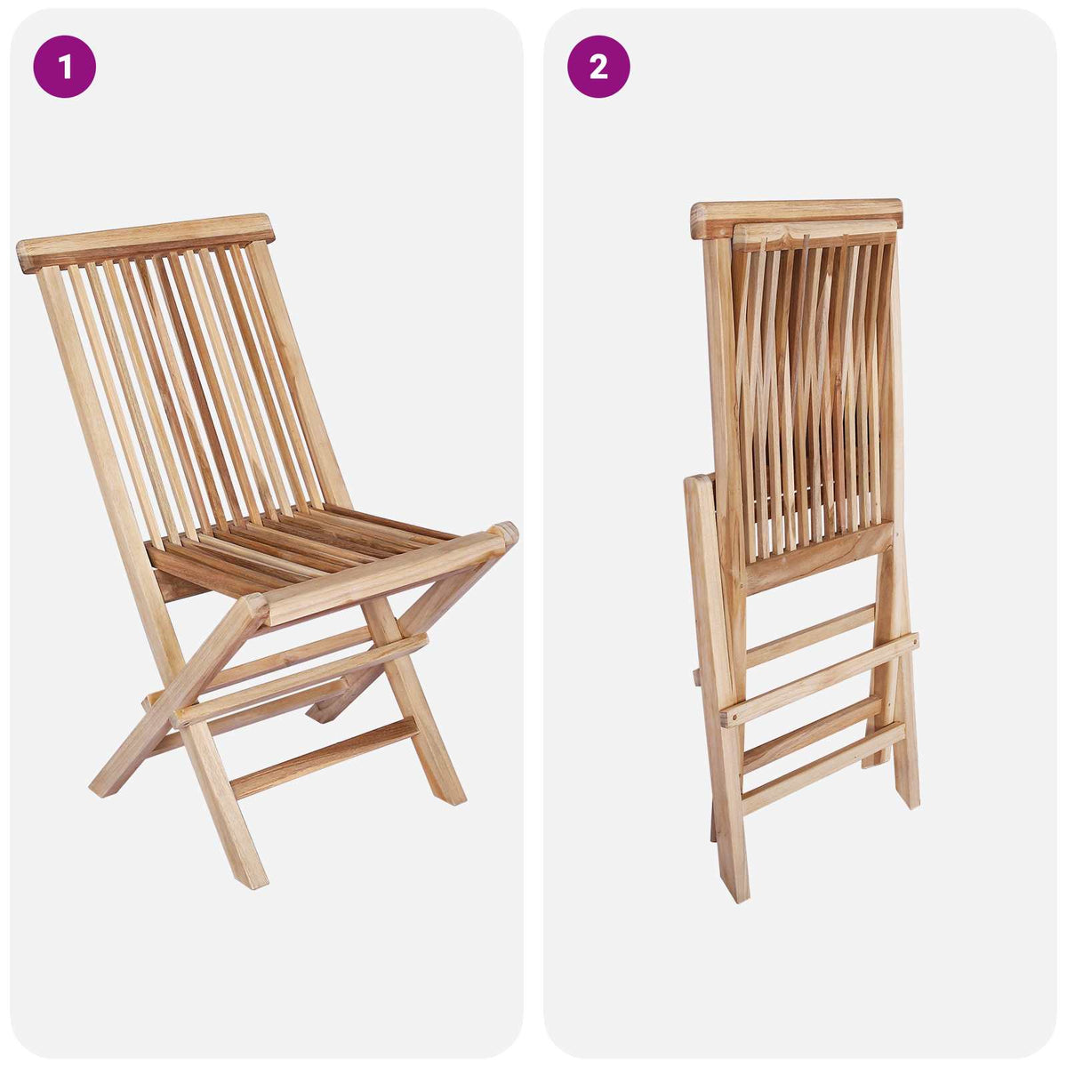 Folding Garden Chair 2 pcs Natural Solid Teak Wood