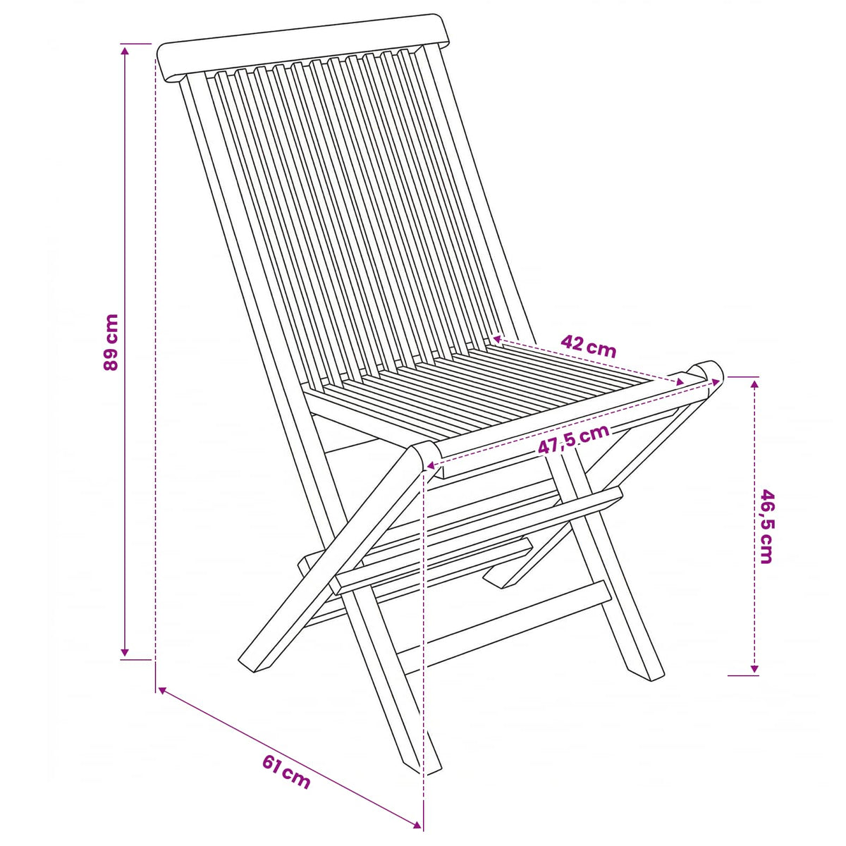 Folding Garden Chair 2 pcs Natural Solid Teak Wood