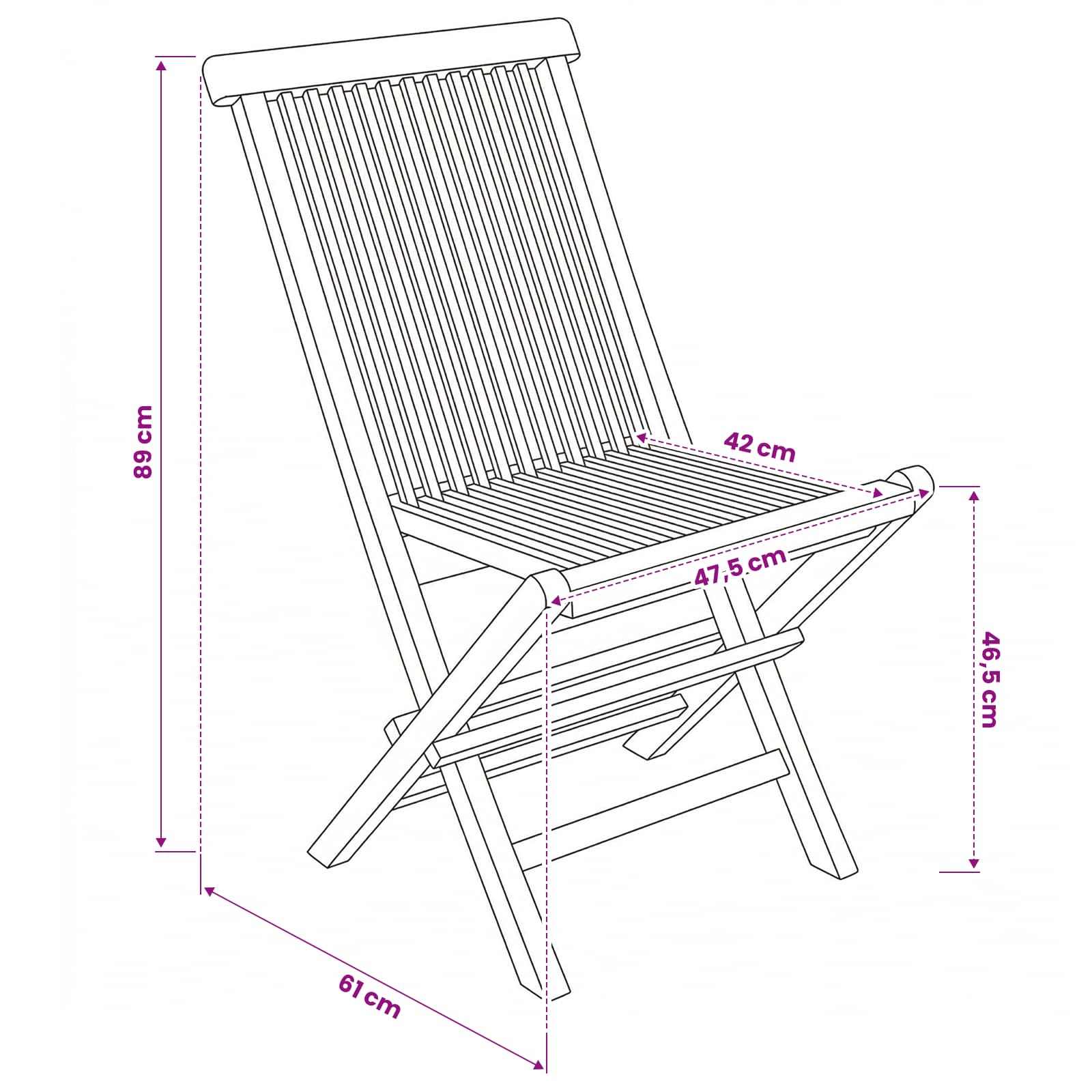 Folding Garden Chair 2 pcs Natural Solid Teak Wood