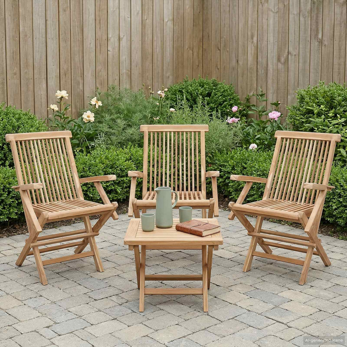 Folding Garden Chair 3 pcs Natural Solid Teak Wood