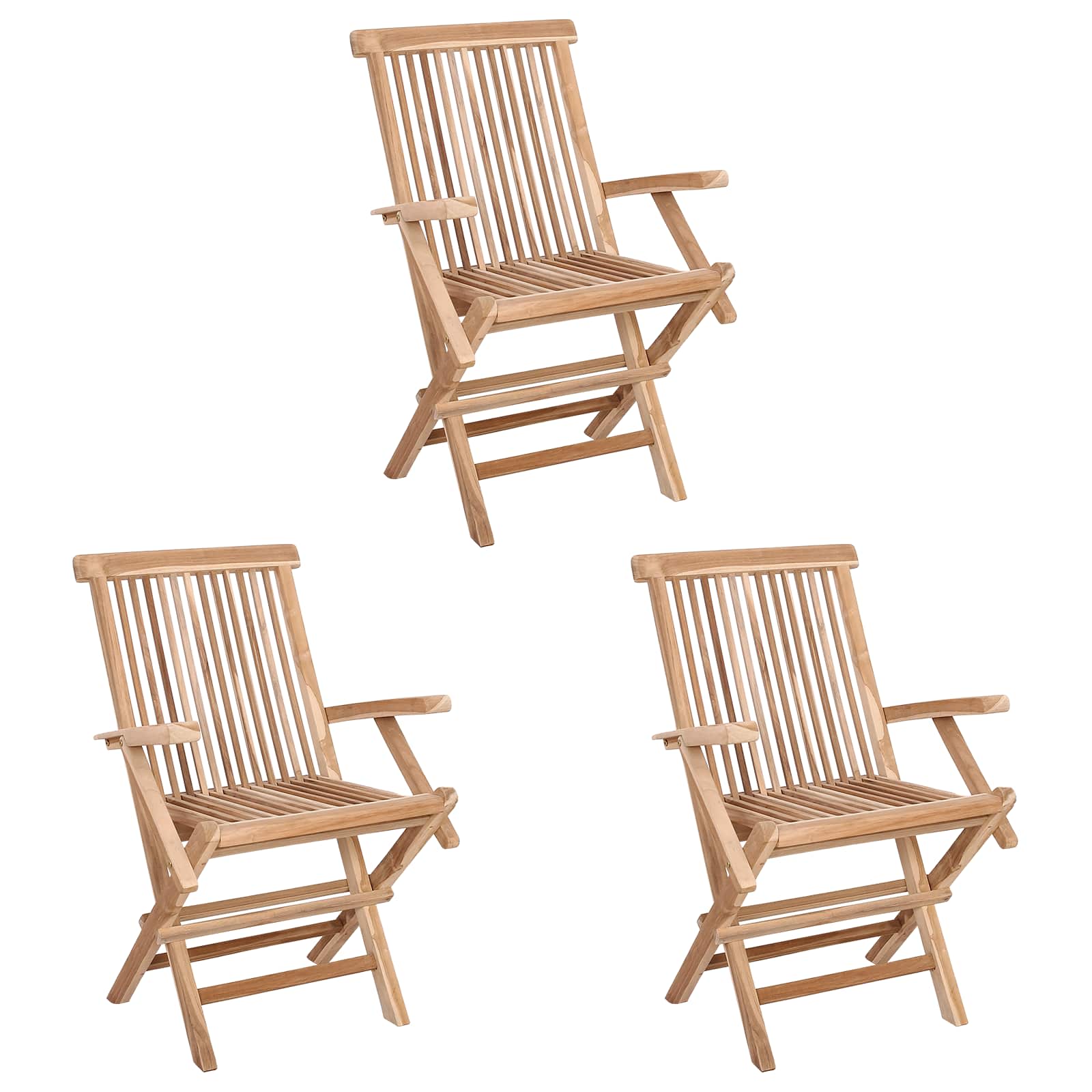 Folding Garden Chair 3 pcs Natural Solid Teak Wood