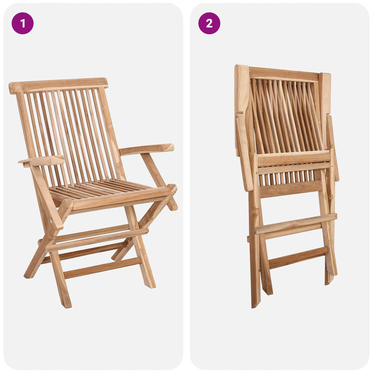 Folding Garden Chair 3 pcs Natural Solid Teak Wood