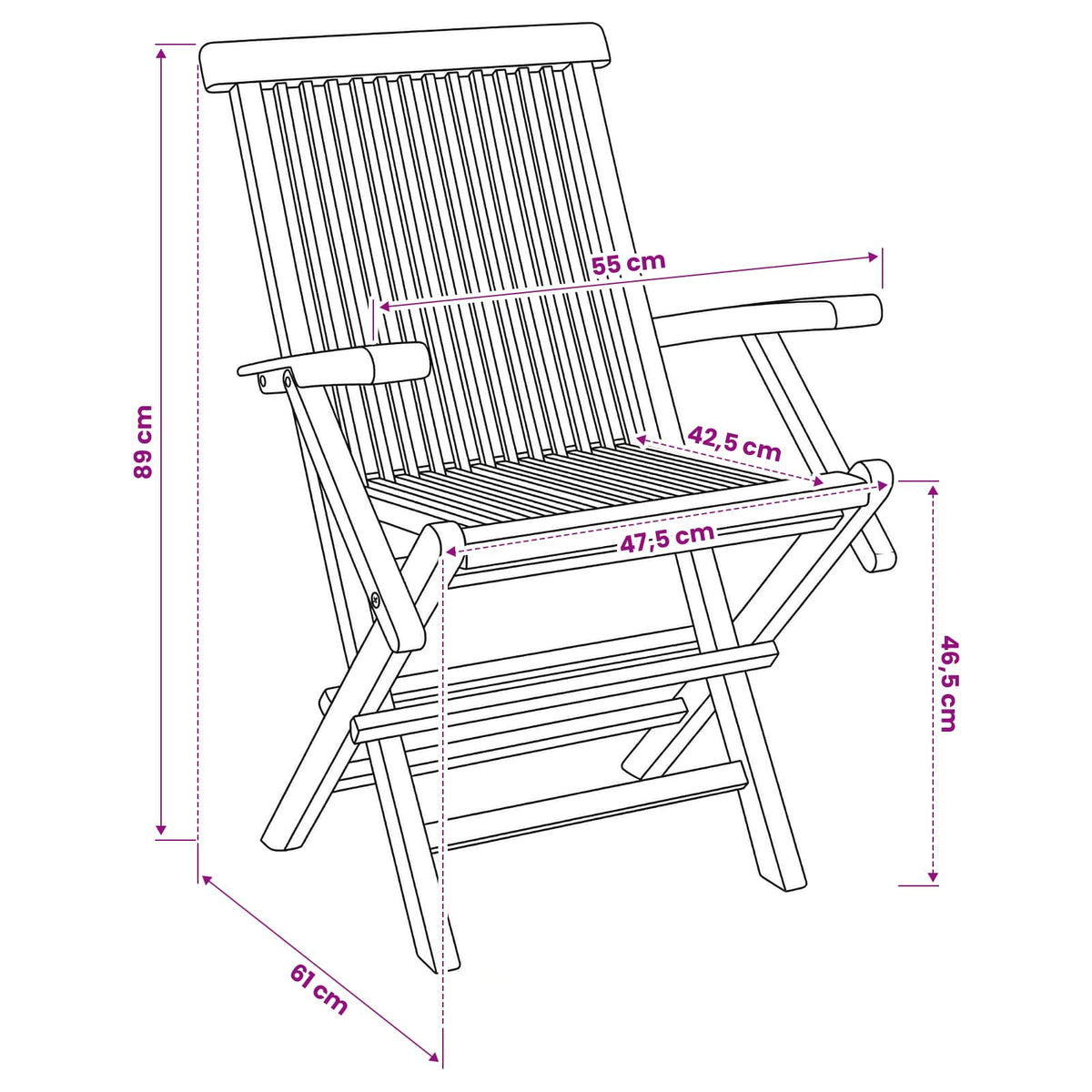 Folding Garden Chair 3 pcs Natural Solid Teak Wood