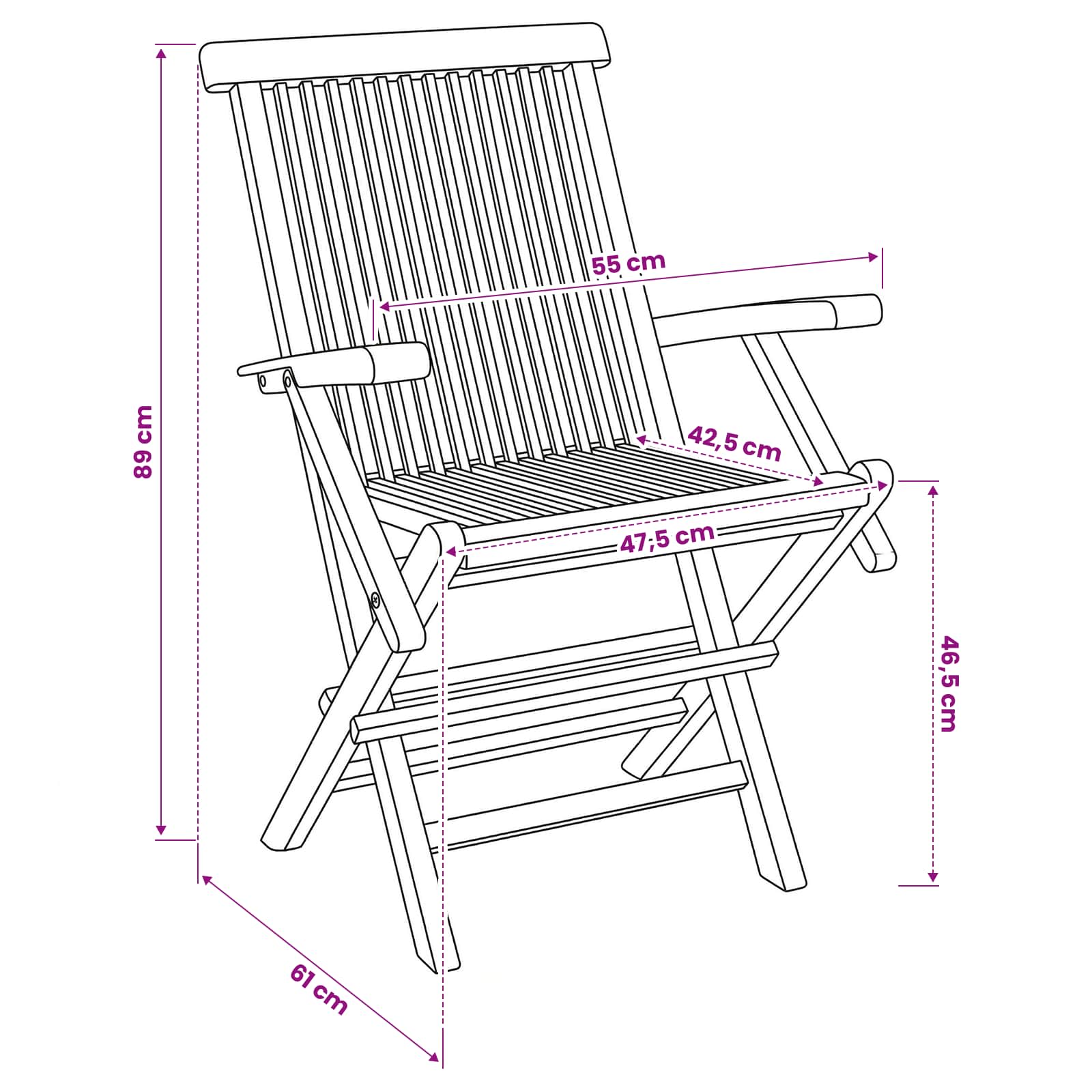Folding Garden Chair 3 pcs Natural Solid Teak Wood