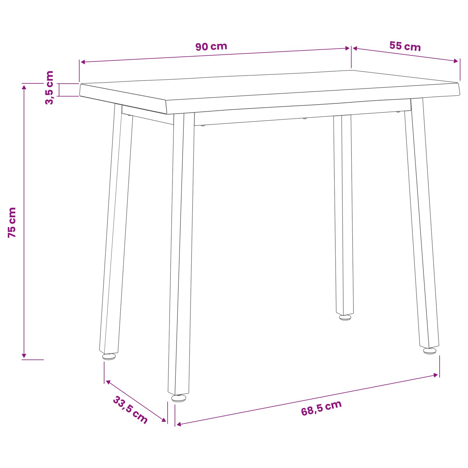 90 x 55 x 75 cm Solid Acacia Wood Natural and Black Rectangular