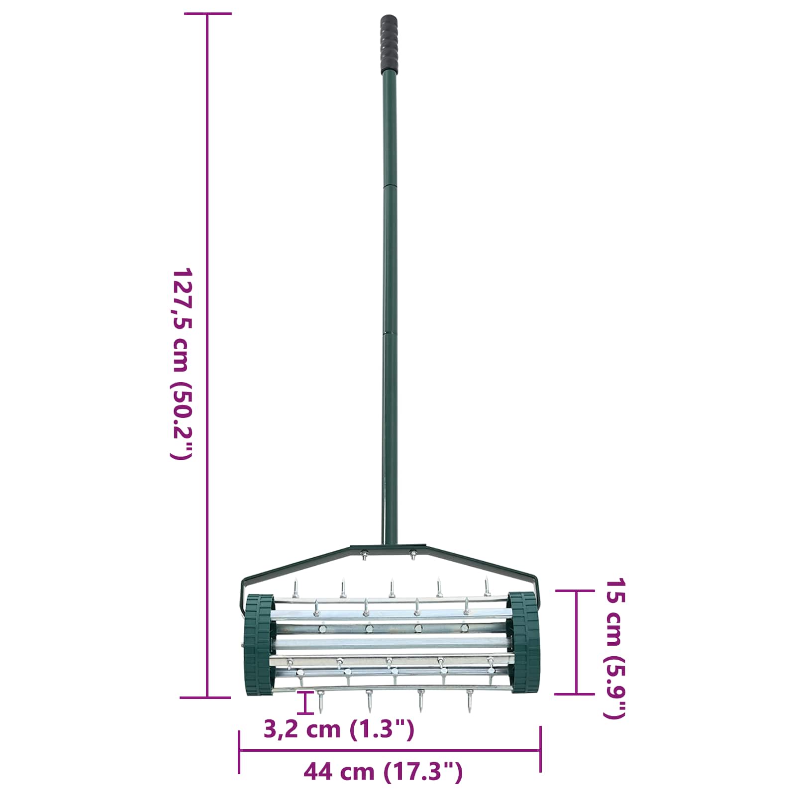 Lawn Roller Pull with Aerator Clamps Green 127.5 x 44 cm Steel