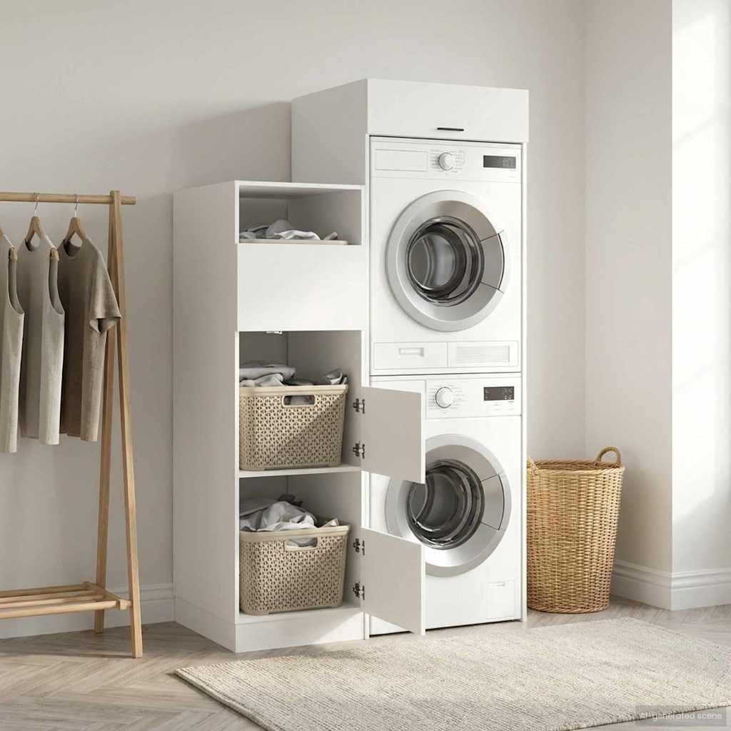 Laundry Cabinet Set with Storage 2 pcs White Engineered wood