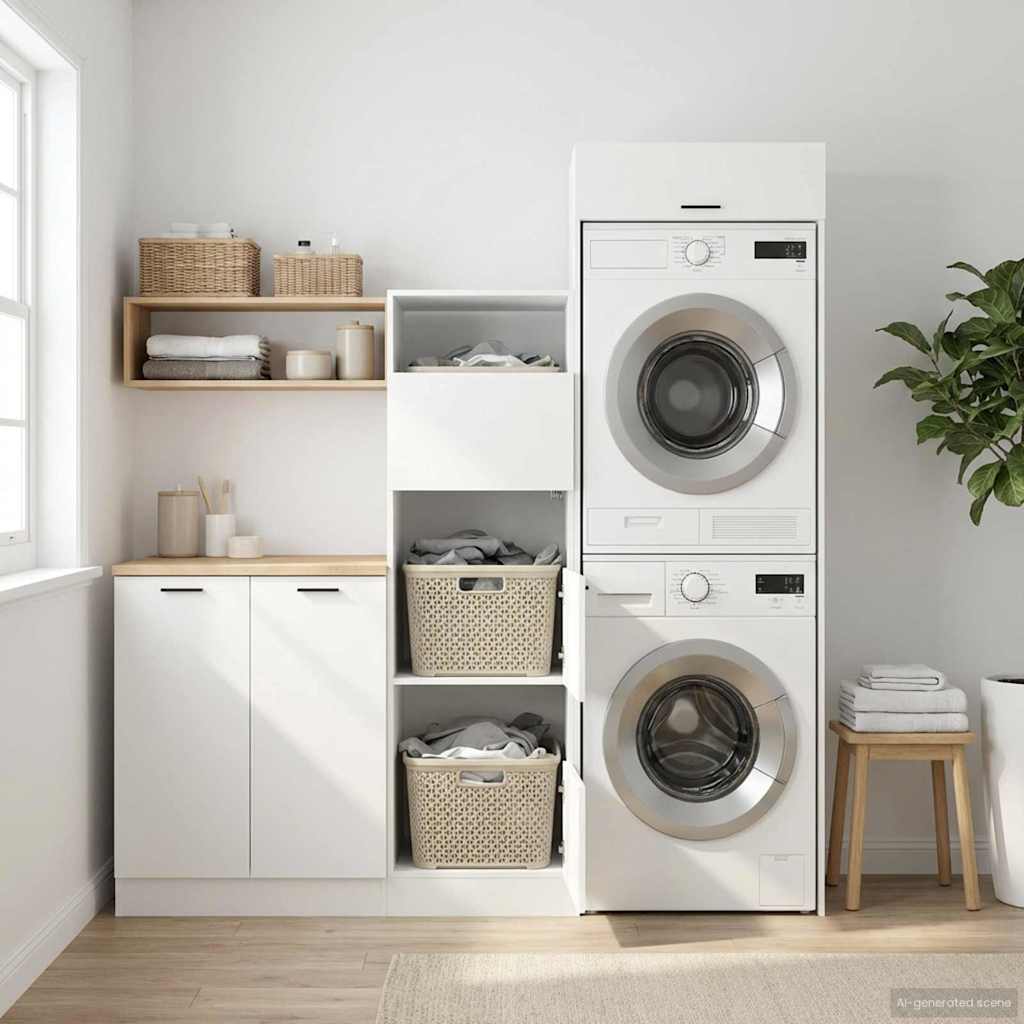 Laundry Cabinet Set with Storage 2 pcs White Engineered wood