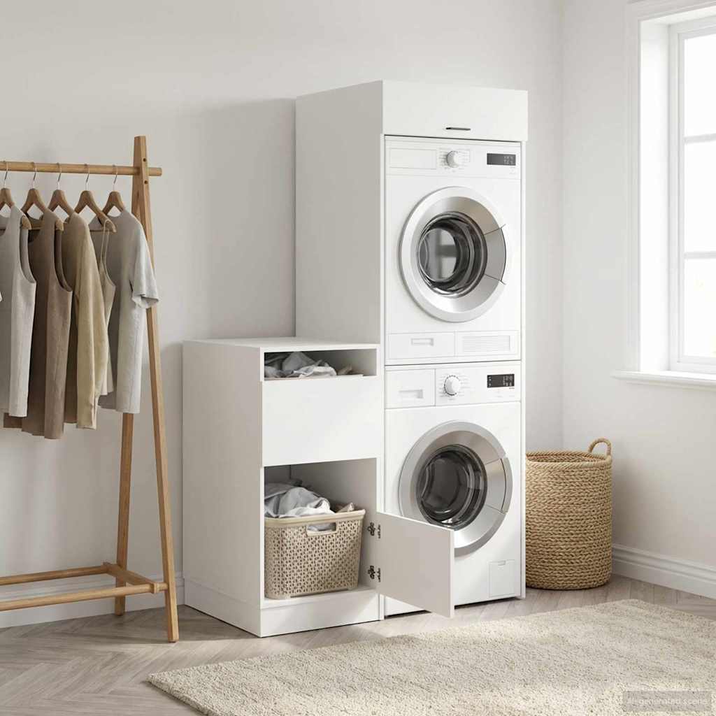 Laundry Cabinet Set with Storage 2 pcs White Engineered wood