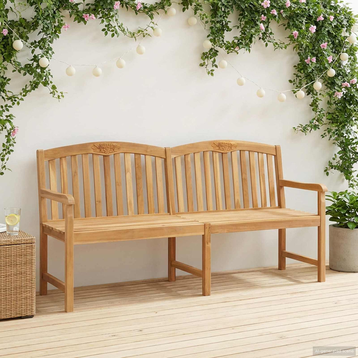 Handcarved Rose Bench Natural 150 x 60 x 90 cm Solid Teak Wood