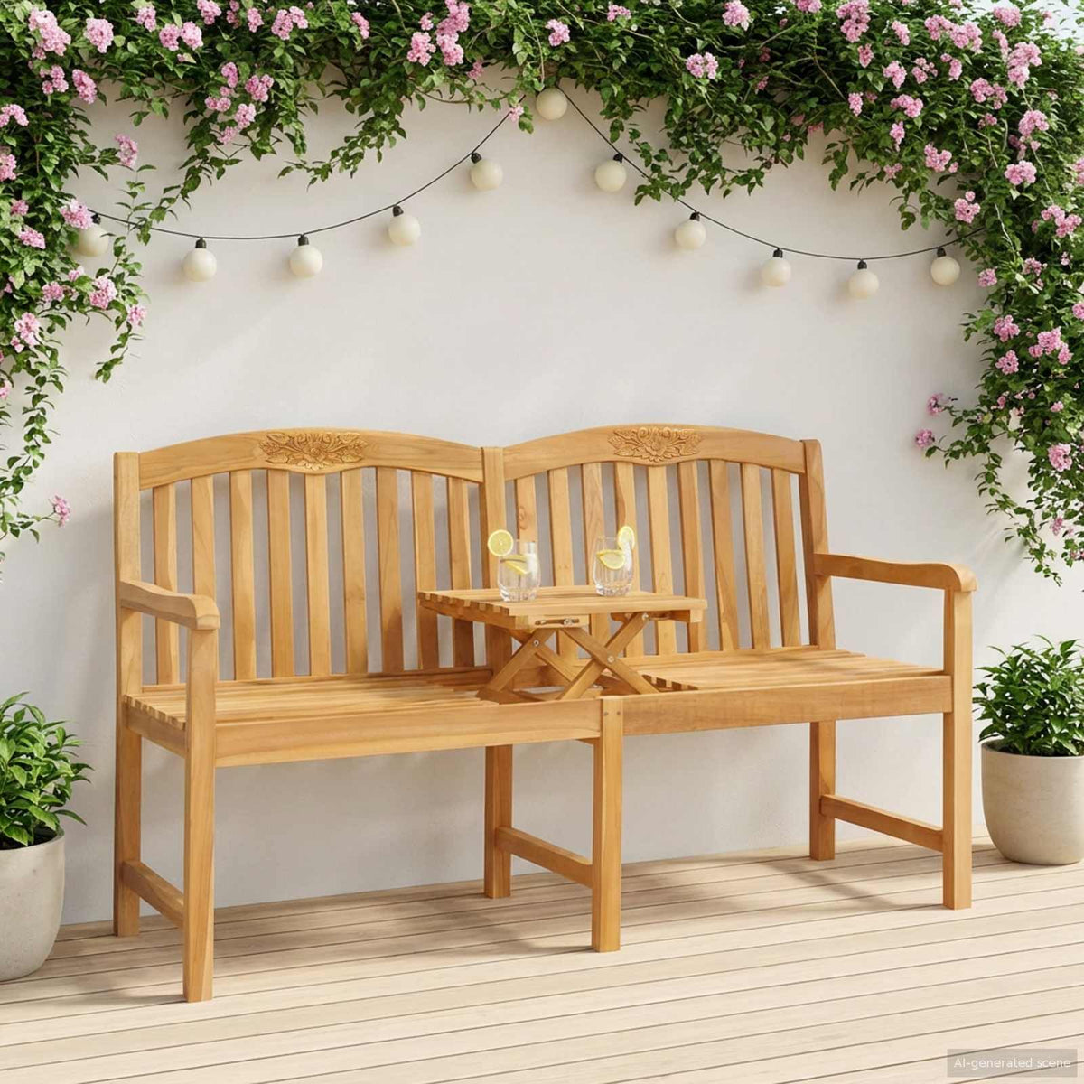 Handcarved Rose Bench Natural 150.5 x 60 x 95 cm