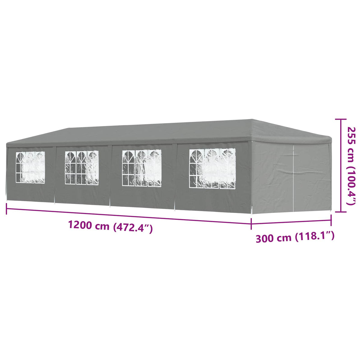 Party Tent 1200 x 300 x 255 cm Light Grey PE and Steel