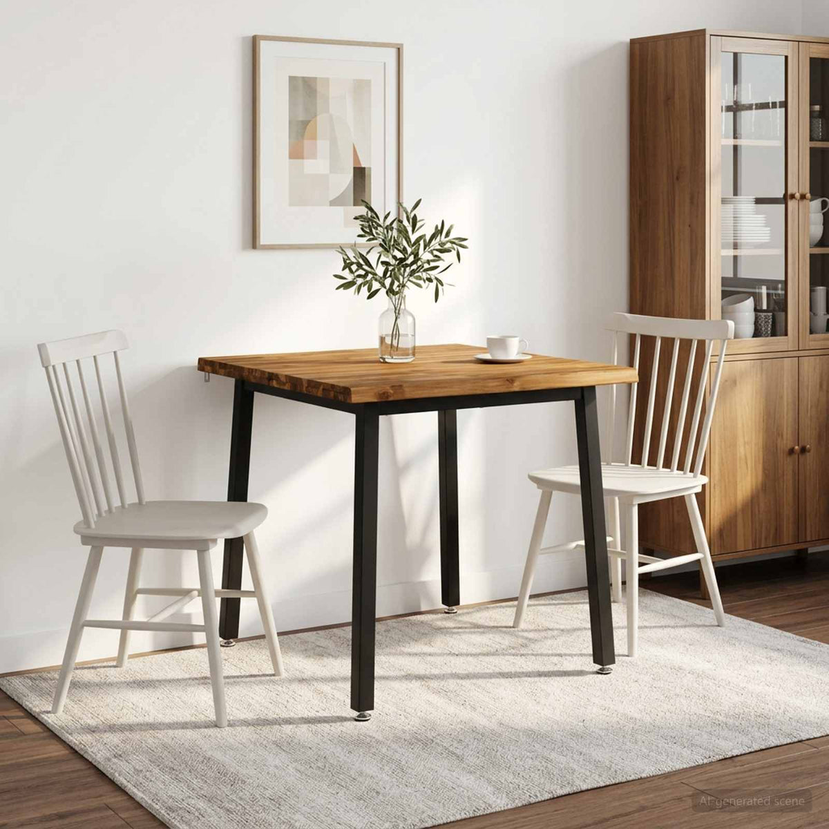 60 x 55 x 75 cm Solid Acacia Wood Natural and Black Rectangular