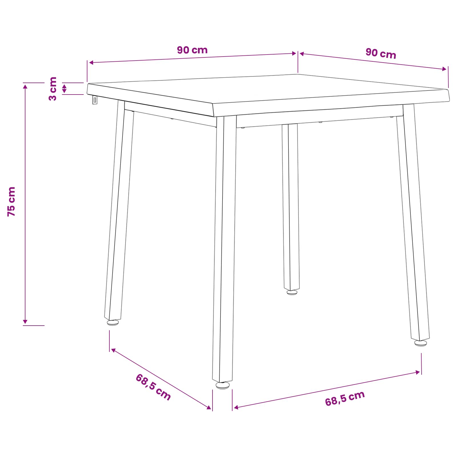 90 x 90 x 75 cm Solid Acacia Wood Natural and Black Square
