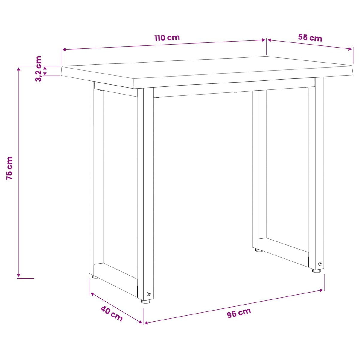 live edge dining table 110 x 55 x 75 cm Solid Acacia Wood